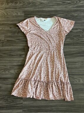 Alredine Womens Mauve Pink Floral V-Neck Ruffle Hem Mini Dress